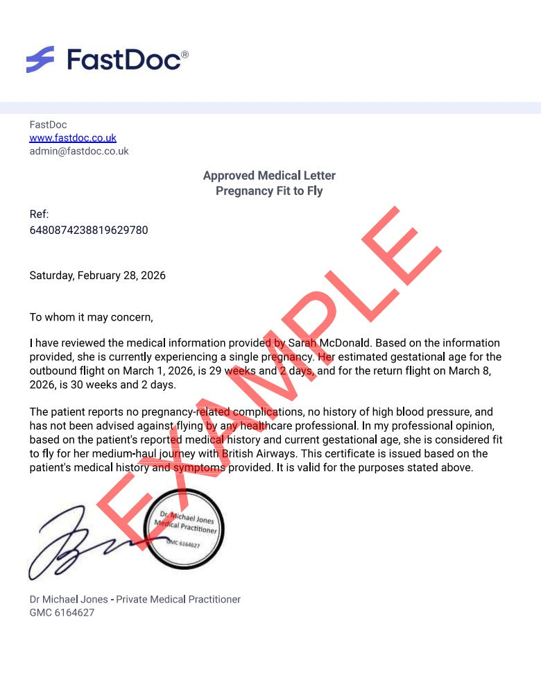 Example FastDoc pregnancy fit to fly certificate