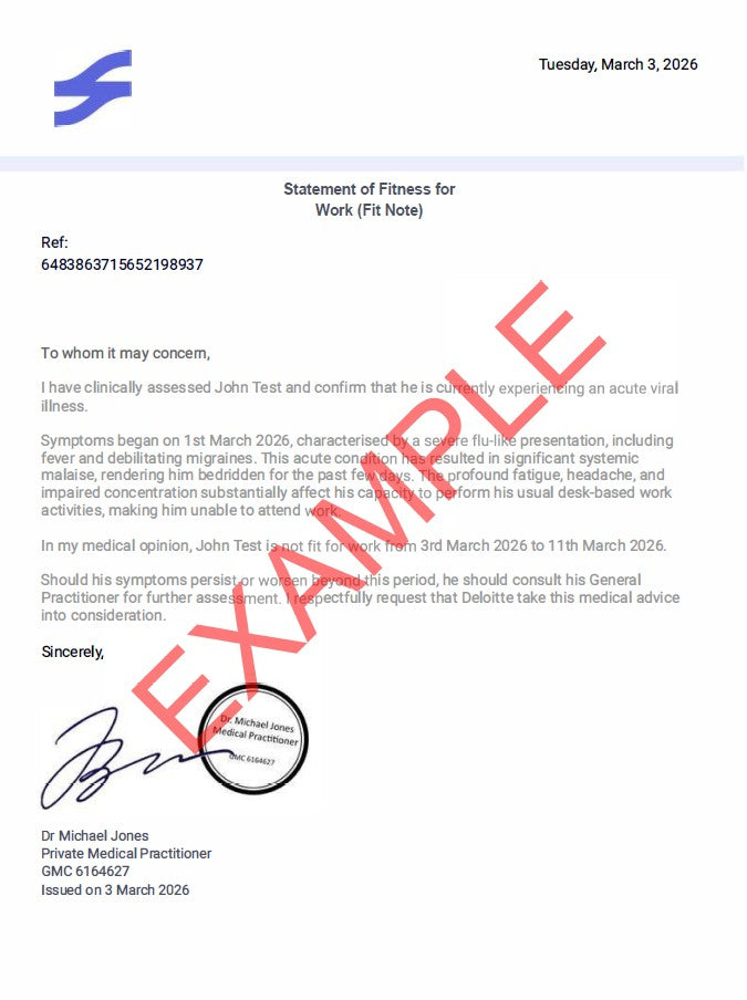 Example FastDoc fit note medical certificate