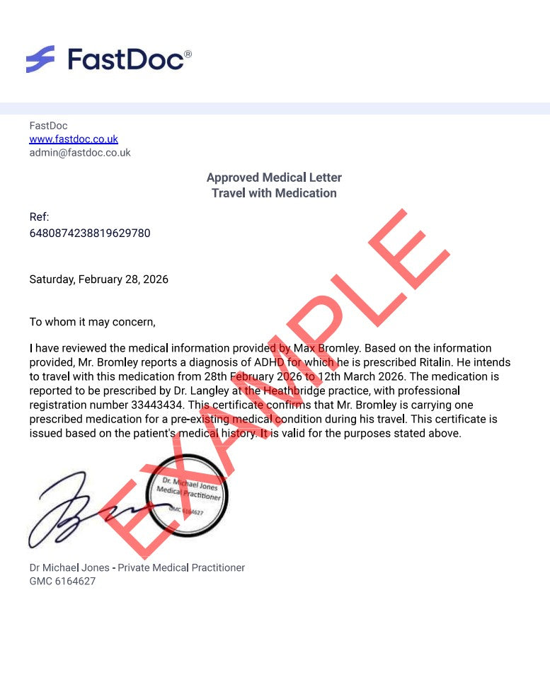 Example FastDoc travel medical letter